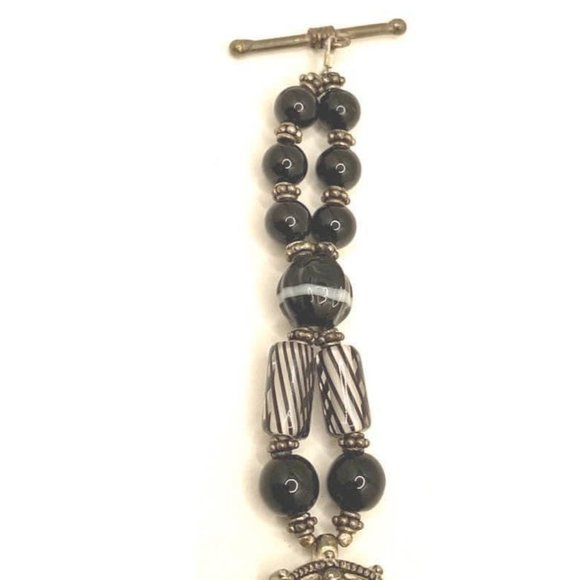 Retro Geneva Quartz Japan Movement glass beaded bracelet watch with toggle bar c - Picture 4 of 6